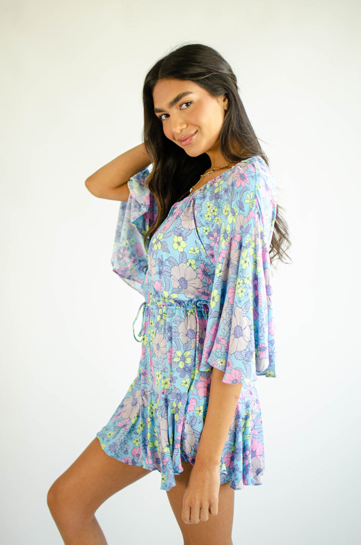 Addie Floral Romper Blue