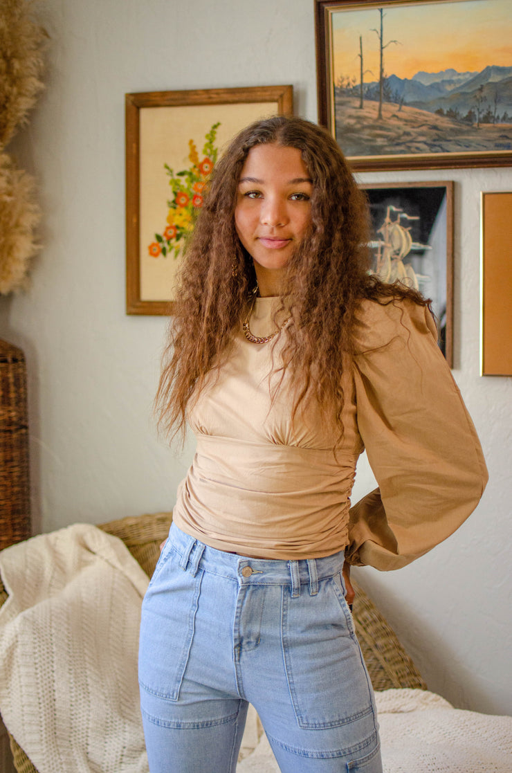 Fay Open Tie Back Top Taupe