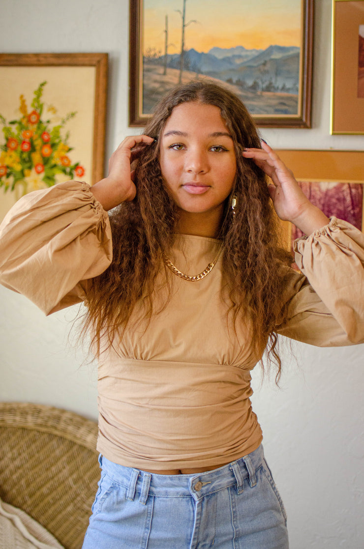 Fay Open Tie Back Top Taupe