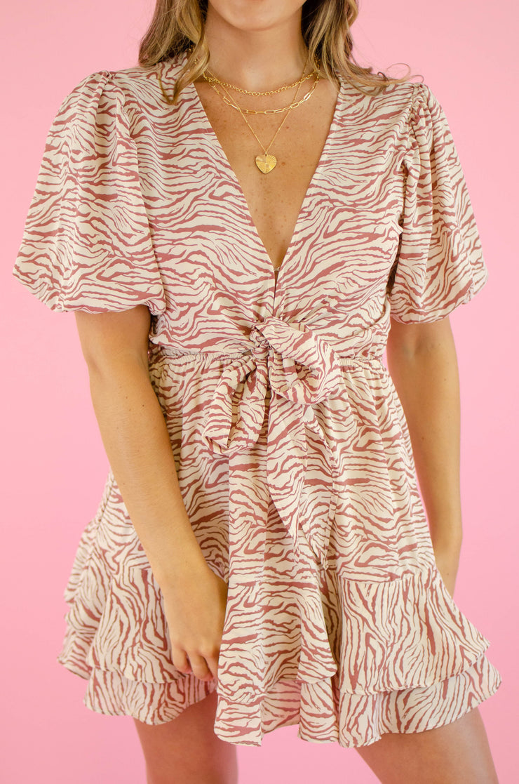 Stasia Zebra Tie Front Dress Rust