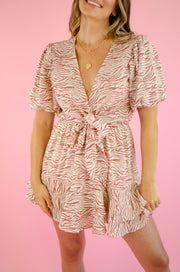Stasia Zebra Tie Front Dress Rust