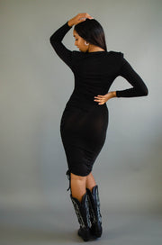 Ava Ruched Cowl Neck Dress Black