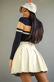 Rubia Pleated Leather Skirt Ivory