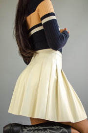 Rubia Pleated Leather Skirt Ivory