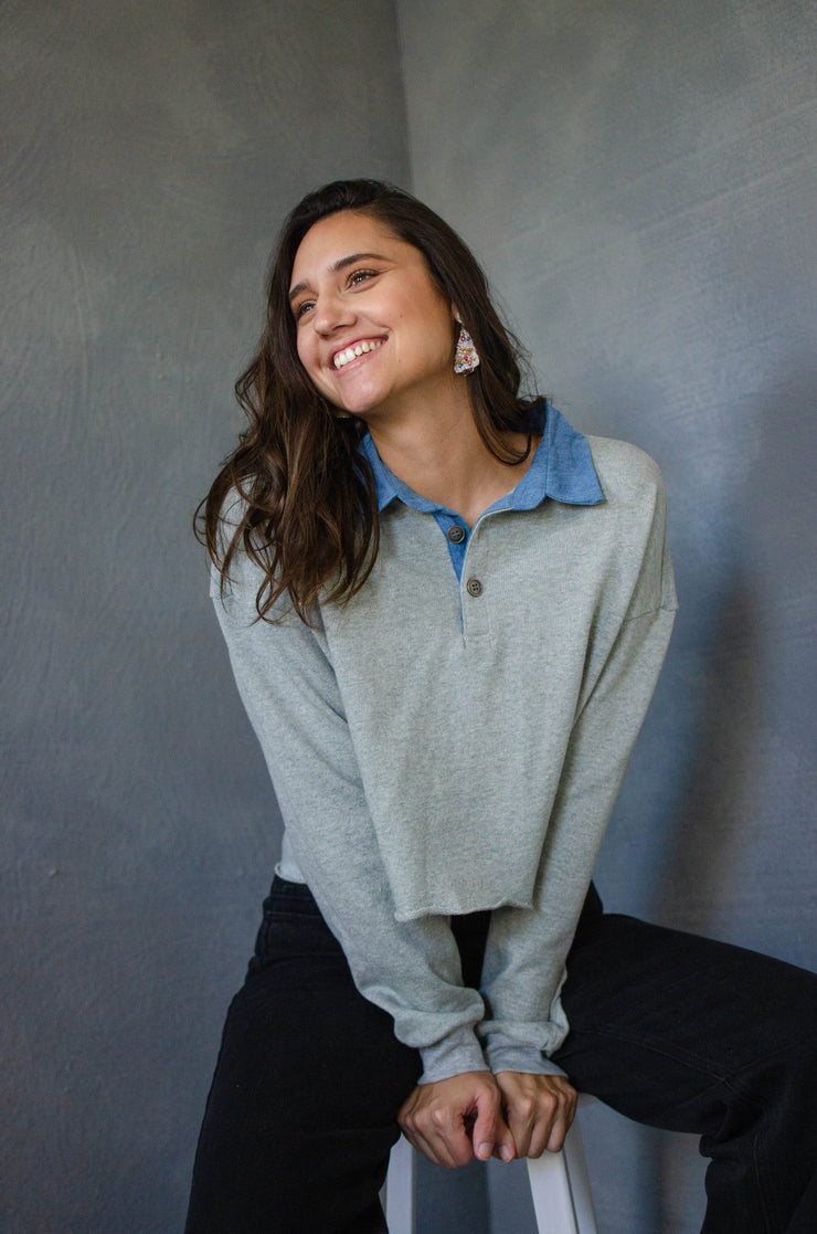 Remi Collared Pullover Grey