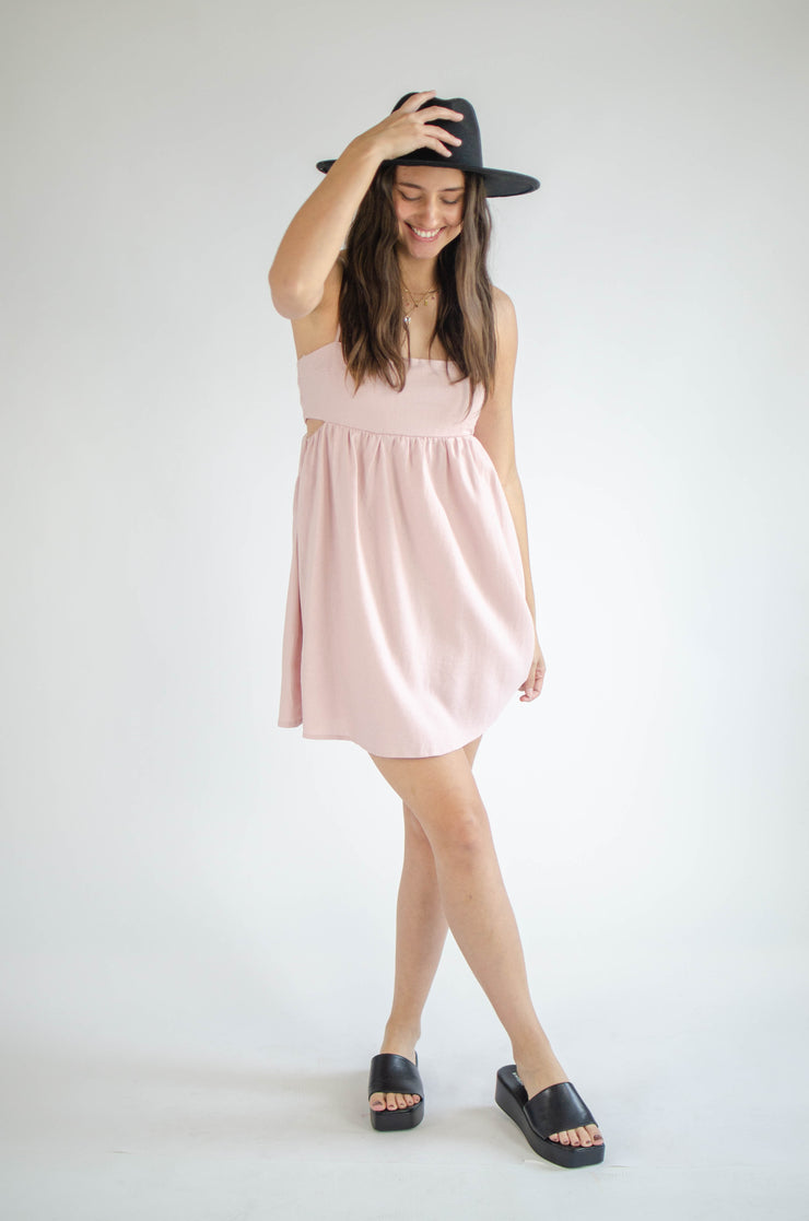 Elia Linen Cutout Dress Pink