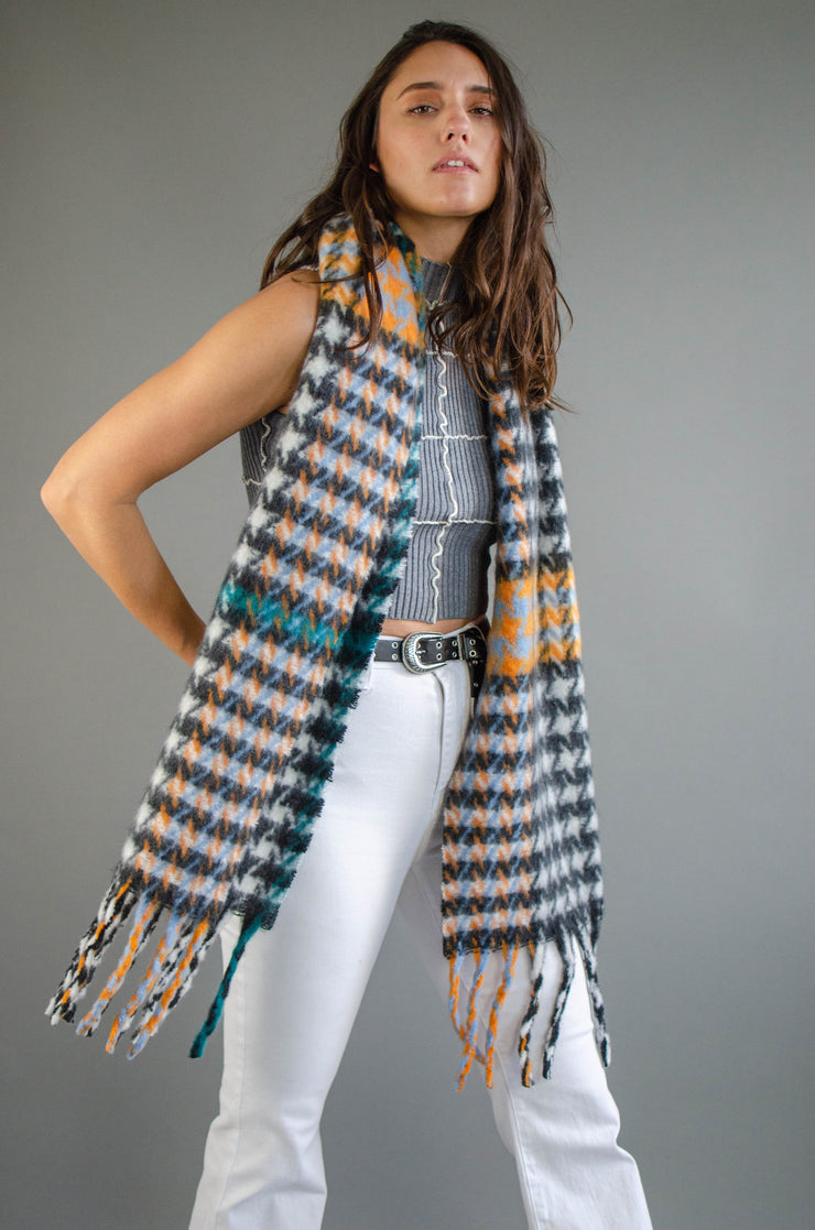 Fuzzy Houndstooth Oblong Scarf