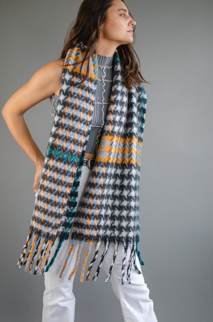 Fuzzy Houndstooth Oblong Scarf
