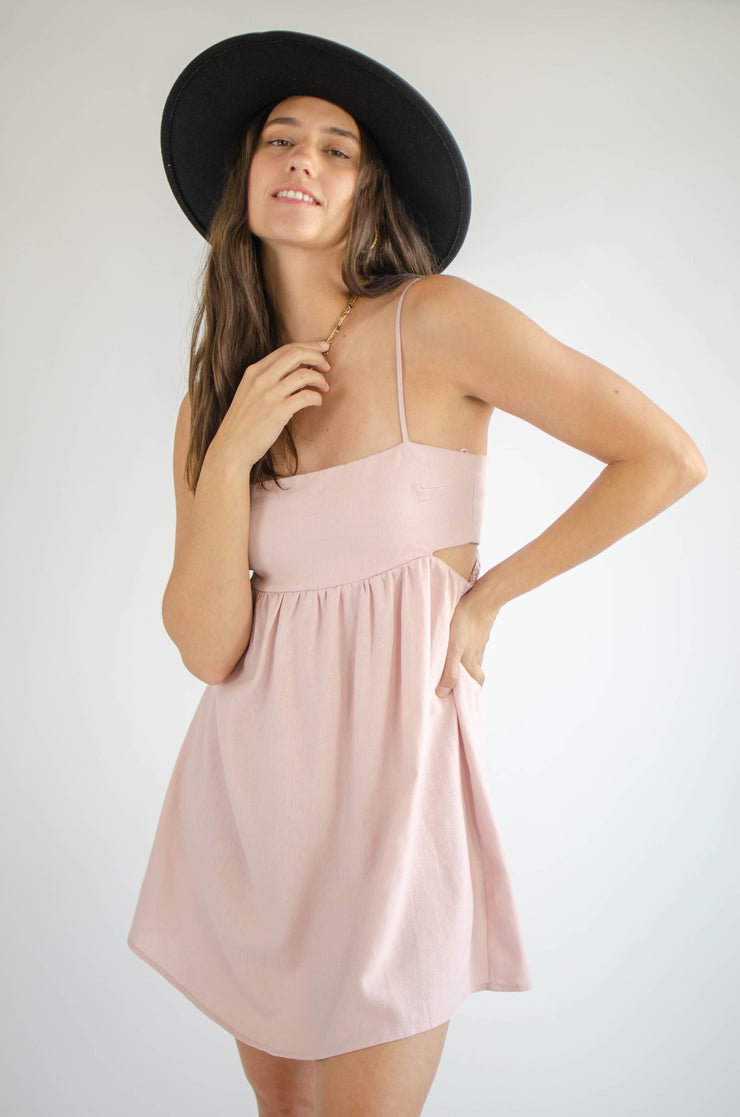 Elia Linen Cutout Dress Pink