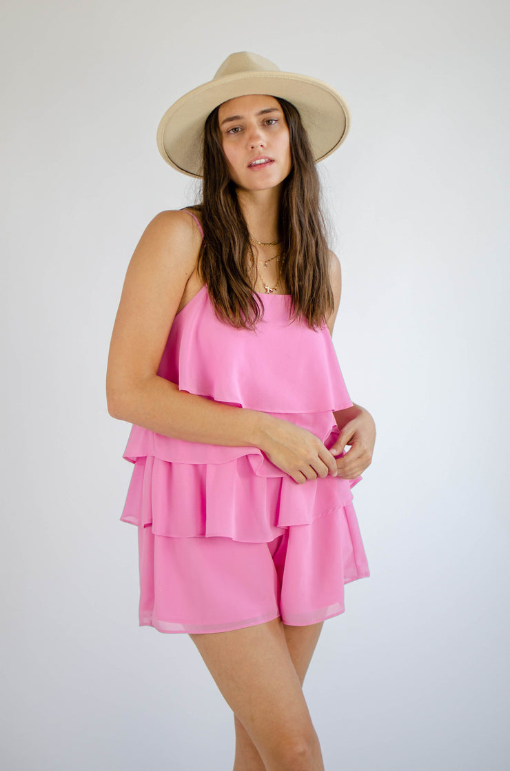 Keagan Ruffled Romper Pink