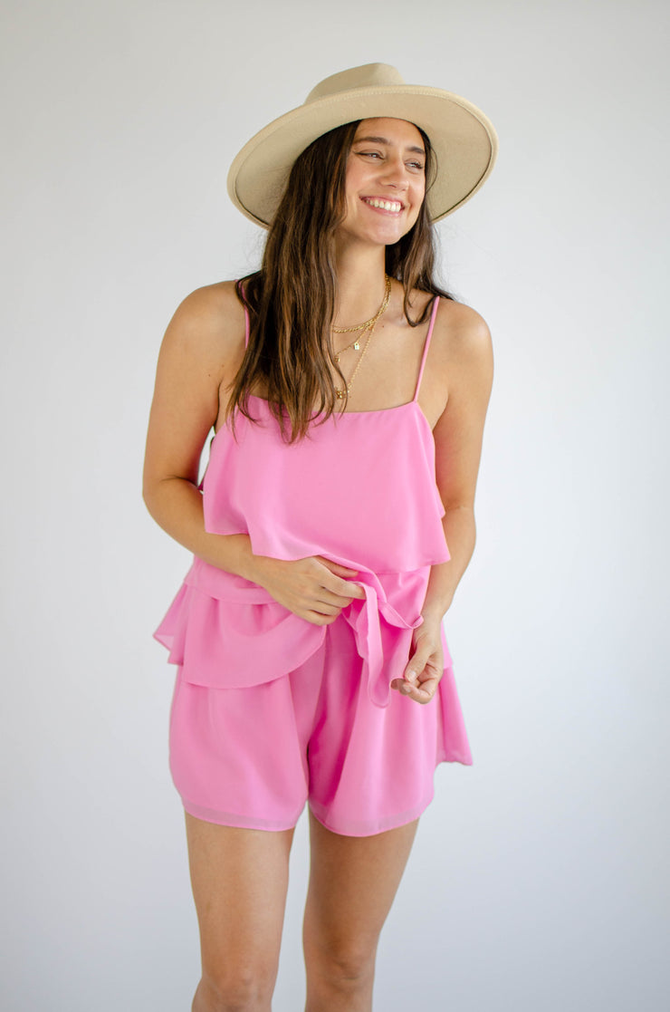 Keagan Ruffled Romper Pink