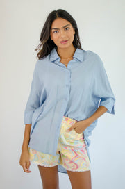 Sofia Oversized Button Up Blue