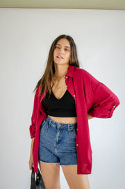 Breeana Button Up Tunic Burgundy