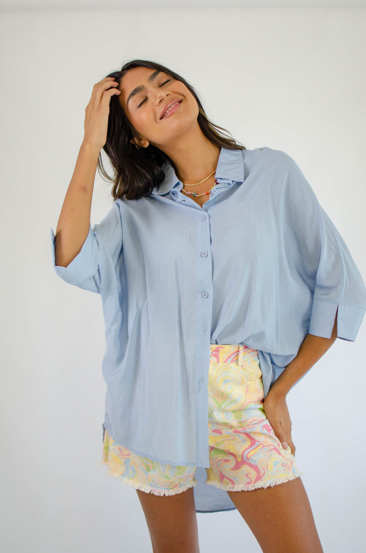 Sofia Oversized Button Up Blue