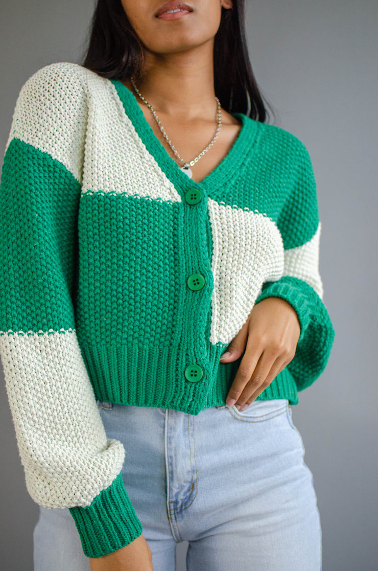 Maxy Checker Crop Cardigan Green