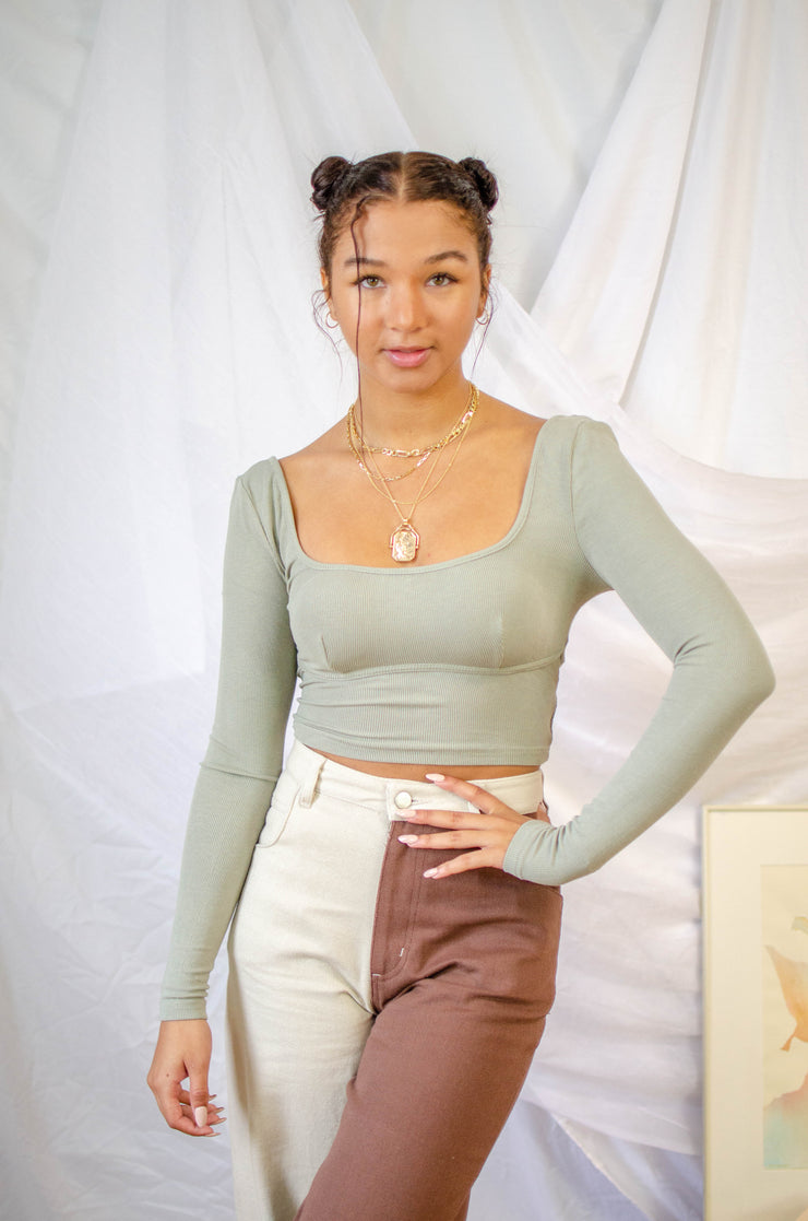 Dominique Twist Back Crop Top Sage