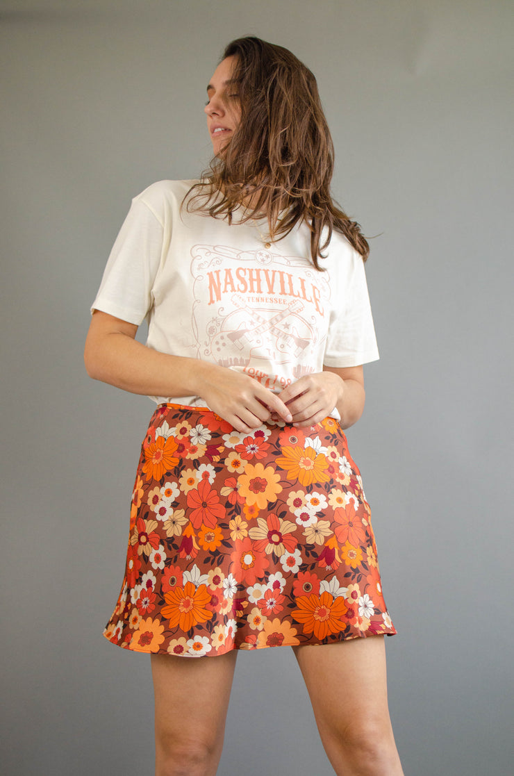 Paige Floral Mini Skirt Rust