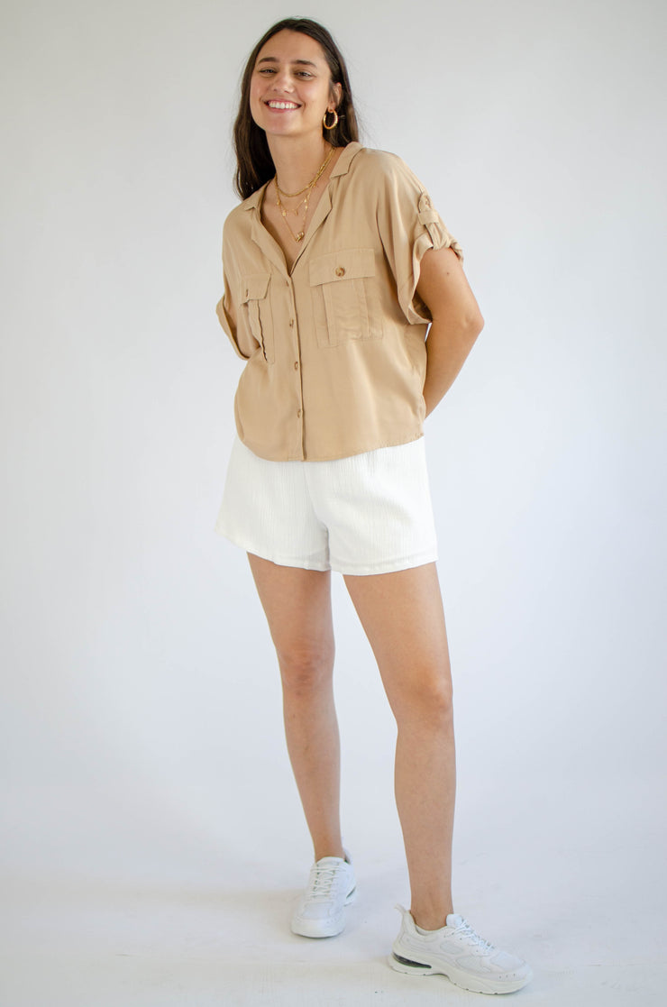 Harlow Button Up Top Taupe