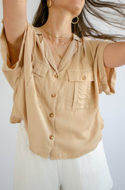 Harlow Button Up Top Taupe