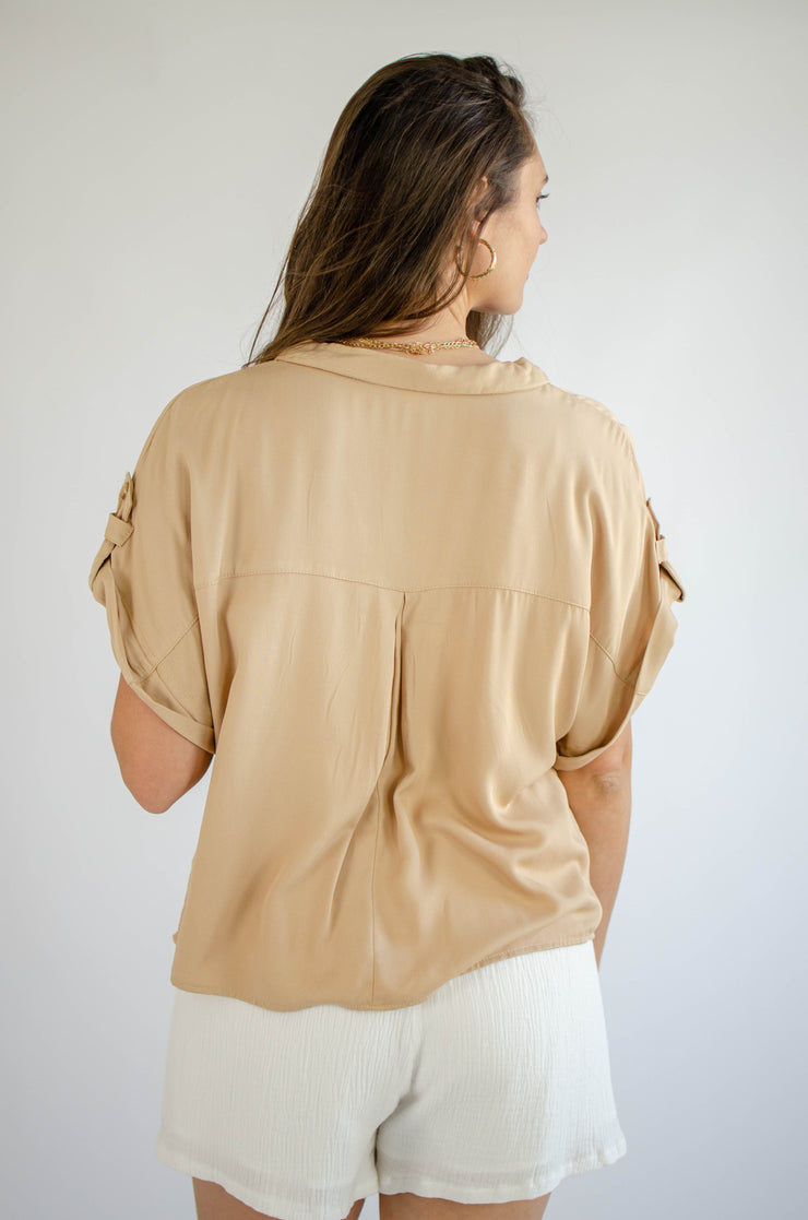 Harlow Button Up Top Taupe