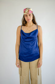 Jenn Satin Cowl Neck Tank Navy