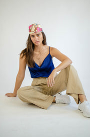 Jenn Satin Cowl Neck Tank Navy