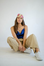Jenn Satin Cowl Neck Tank Navy