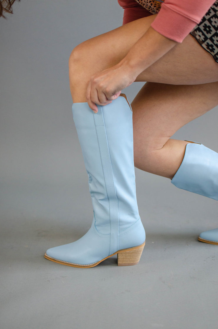 Run Free Knee High Boots Baby Blue