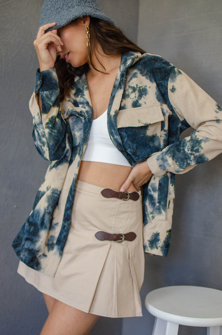 Dara Tie Dye Corduroy Shacket Beige