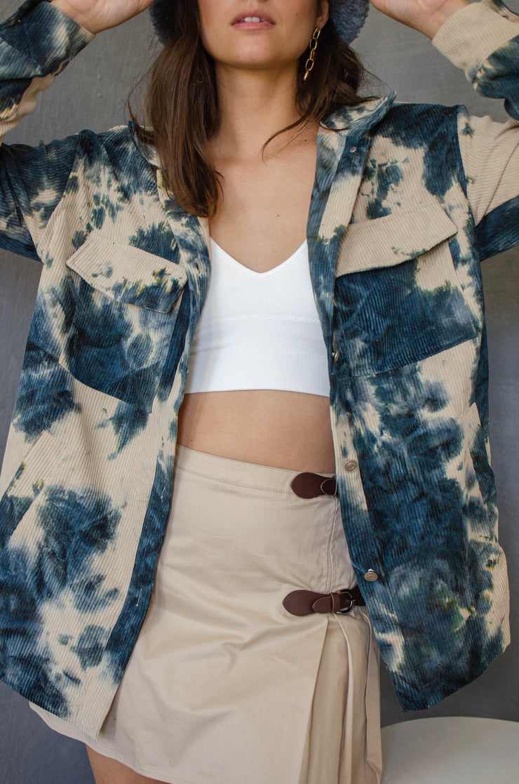Dara Tie Dye Corduroy Shacket Beige