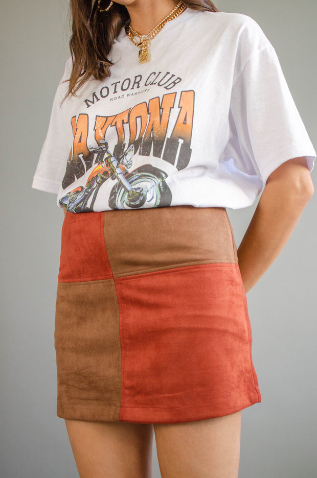 Joy Suede Color Block Skirt Rust