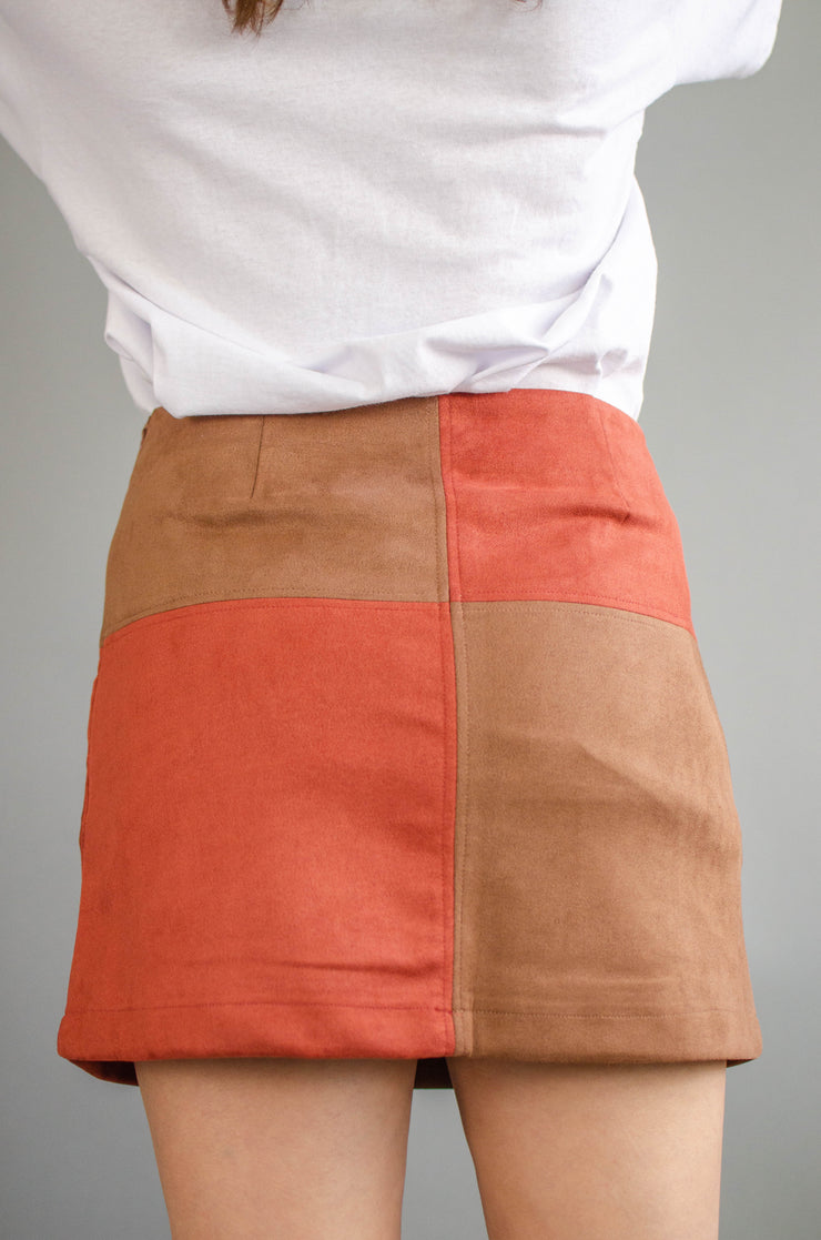 Joy Suede Color Block Skirt Rust