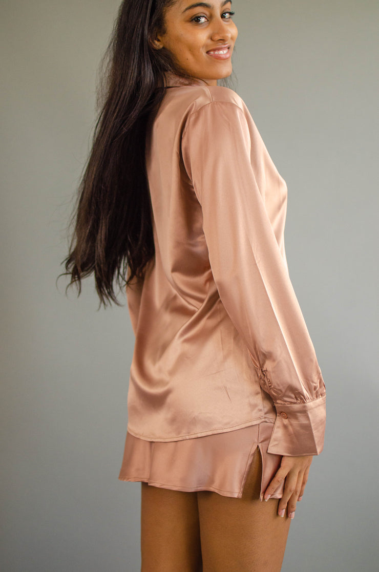 Angelina Satin Top Light Brown