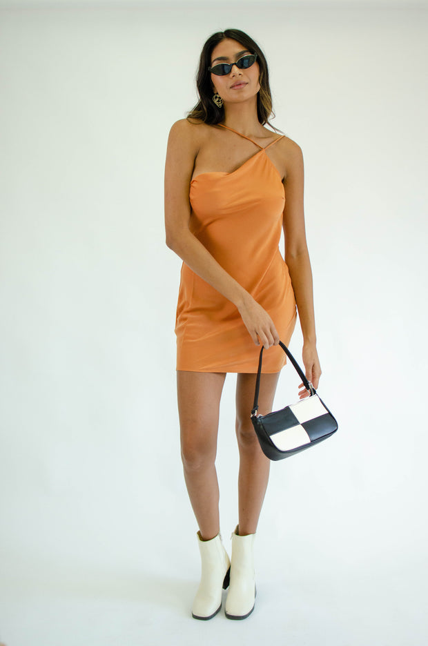 Celine One Shoulder Satin Dress Orange