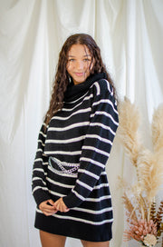 Salem Stripe Sweater Dress Black