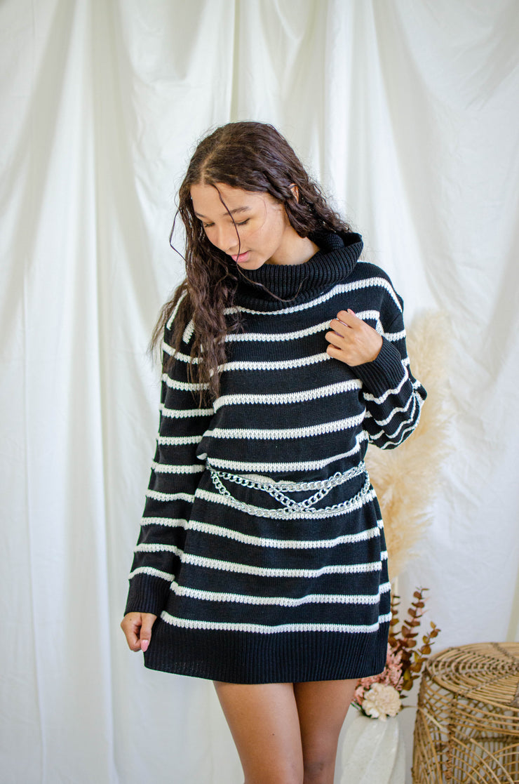 Salem Stripe Sweater Dress Black