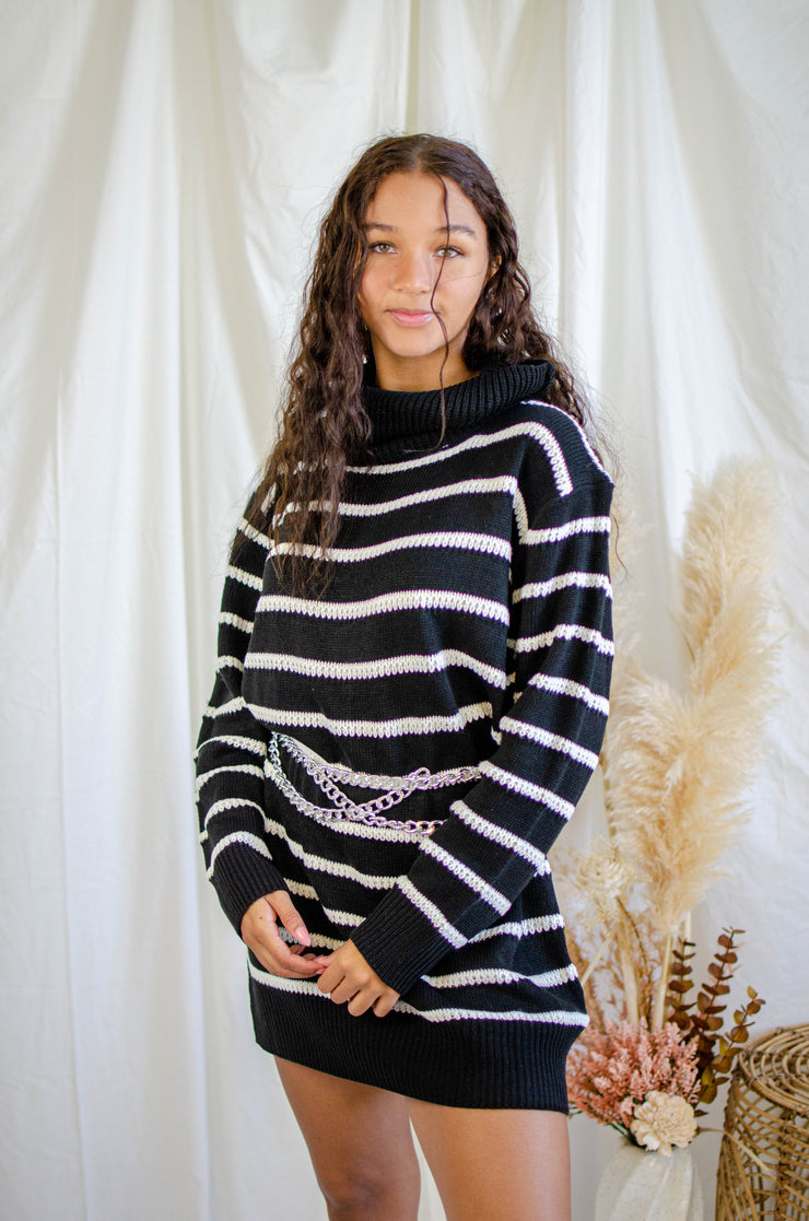 Salem Stripe Sweater Dress Black