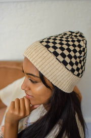 Checkered Knit Beanie