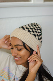 Checkered Knit Beanie