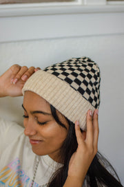 Checkered Knit Beanie