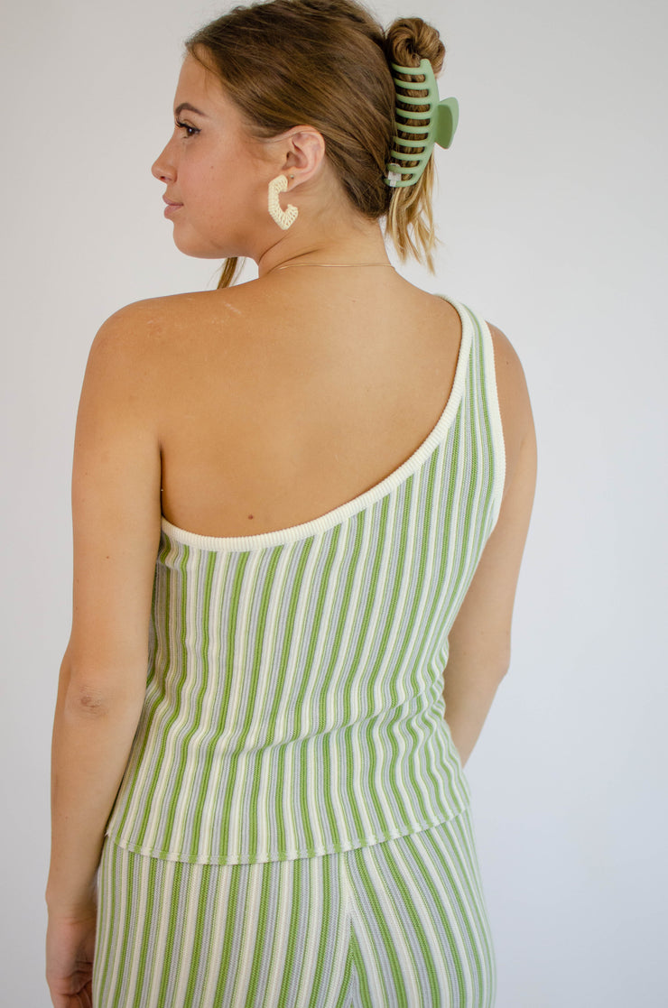 Ruby One Shoulder Top Green Stripe