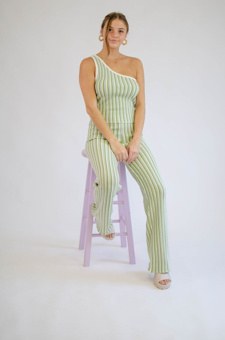 Ruby One Shoulder Top Green Stripe