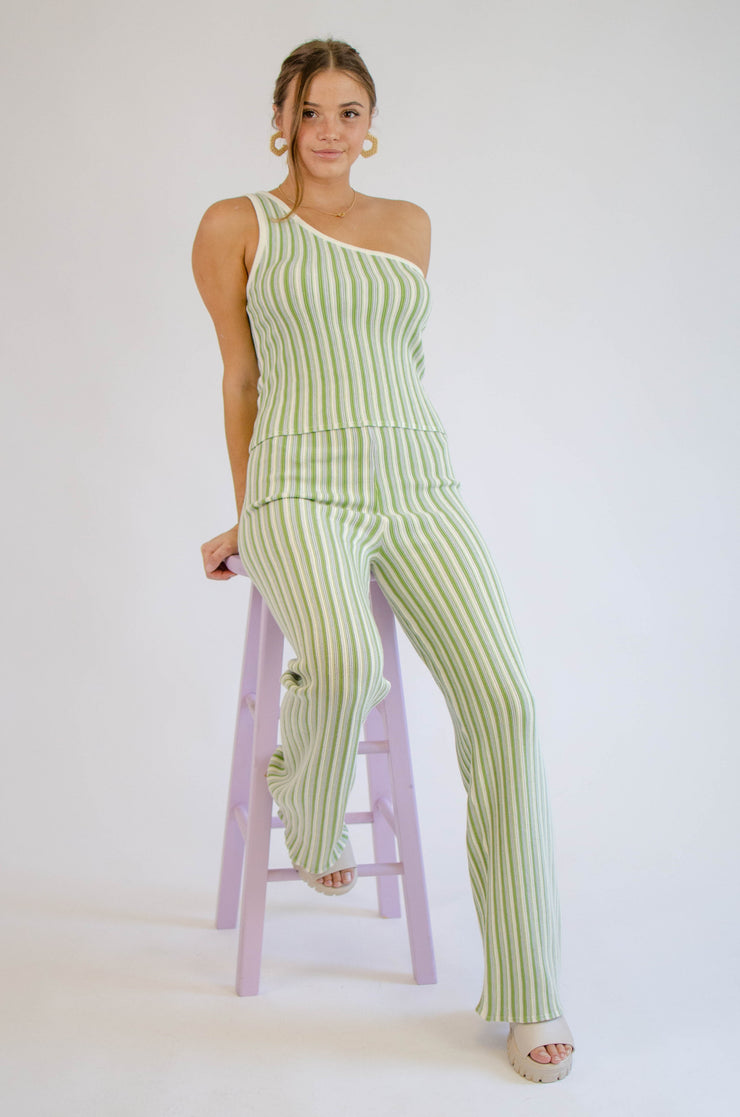 Ruby One Shoulder Top Green Stripe