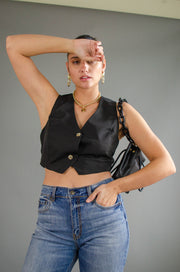 Zoe Cropped Vest Black