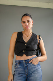 Zoe Cropped Vest Black