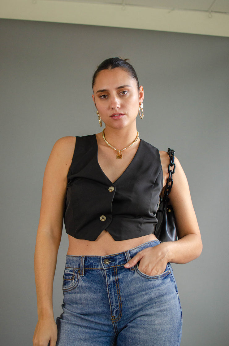 Zoe Cropped Vest Black
