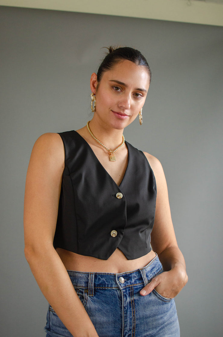 Zoe Cropped Vest Black