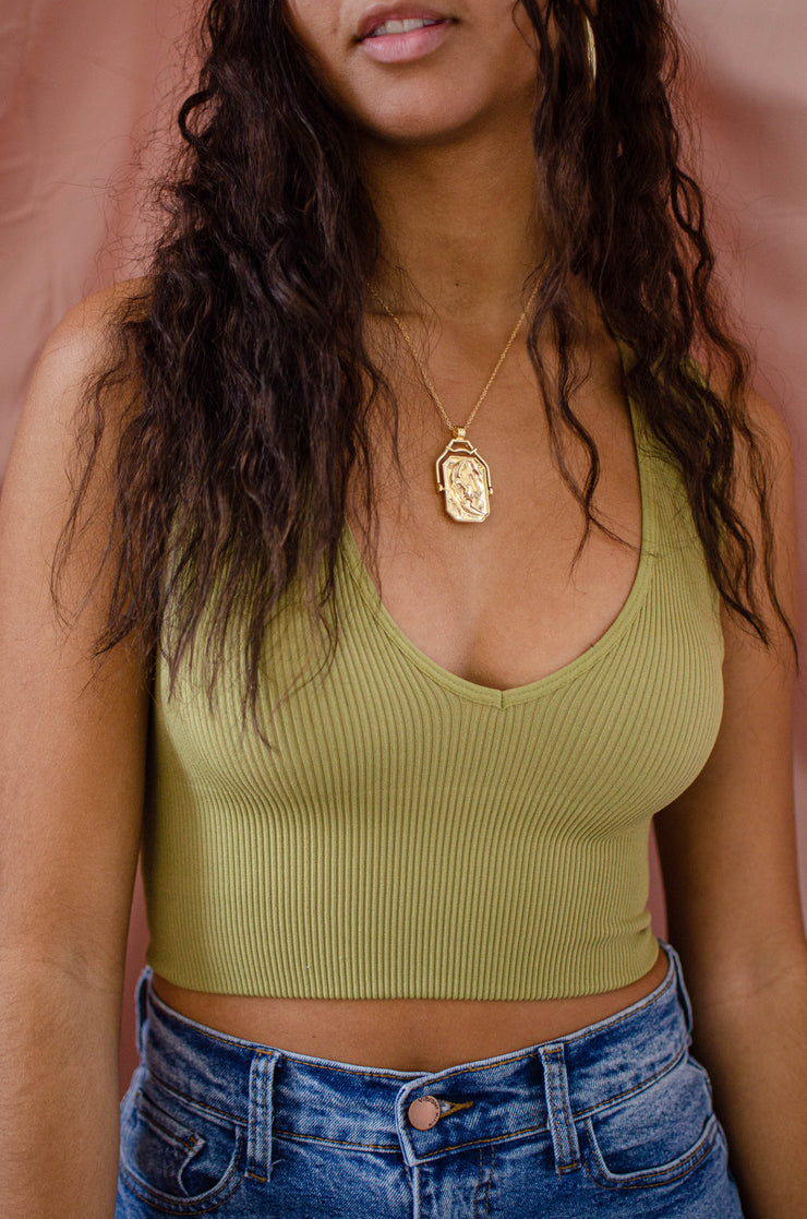 Carissa Ribbed Crop Top Moss Olive