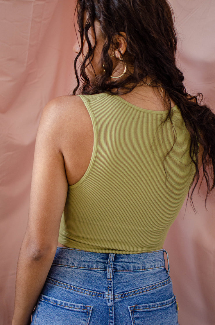 Carissa Ribbed Crop Top Moss Olive