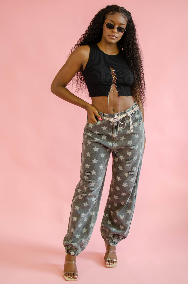 Starry Eyes Denim Joggers Black